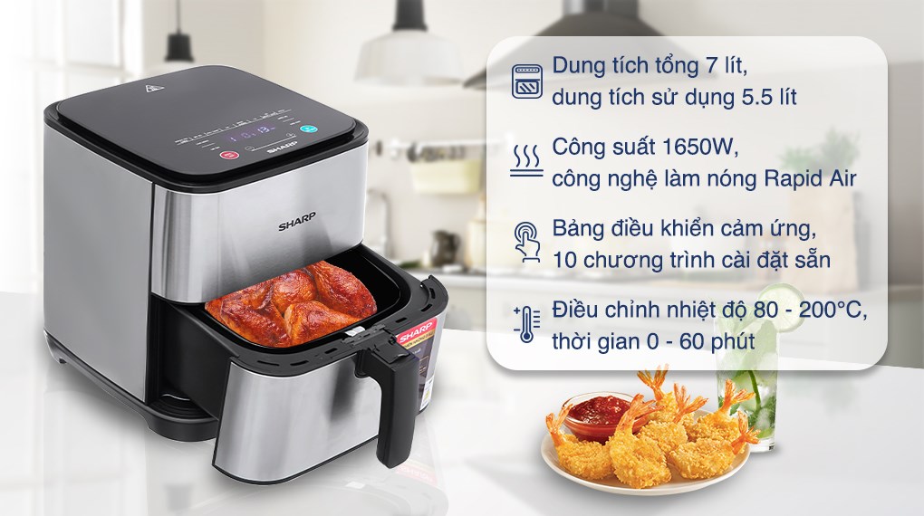 Nồi chiên không dầu Sharp KF-AF70EV-ST 7 lít